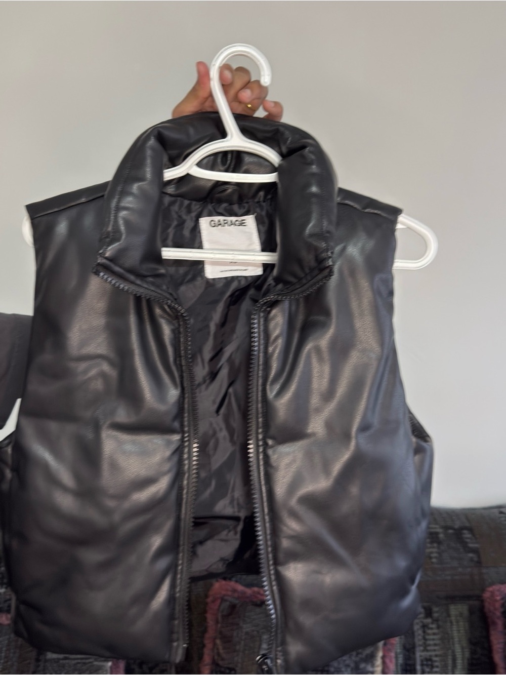 Garage Black Faux Leather Puffer Vest Size S